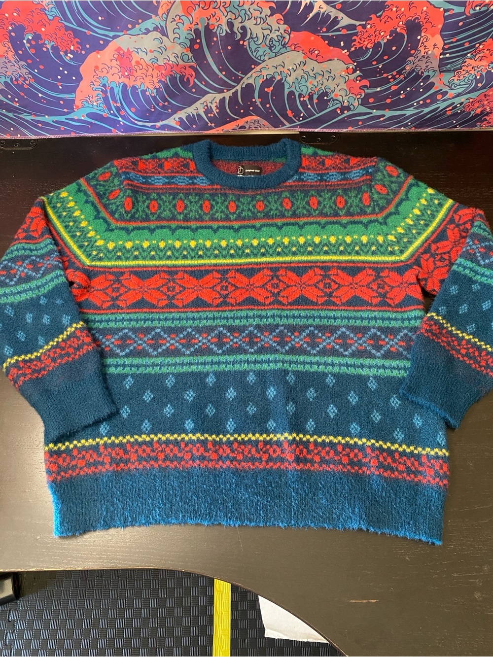 Original Use Teal, Red & Green Fair Isle Crewneck Sweater